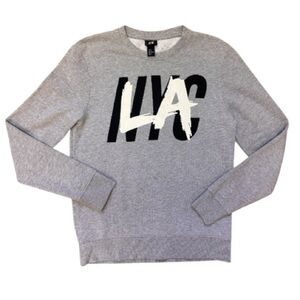 H&M Gray LA New York City Graphic Crewneck Sweatshirt Slim Fit Medium Colorblock